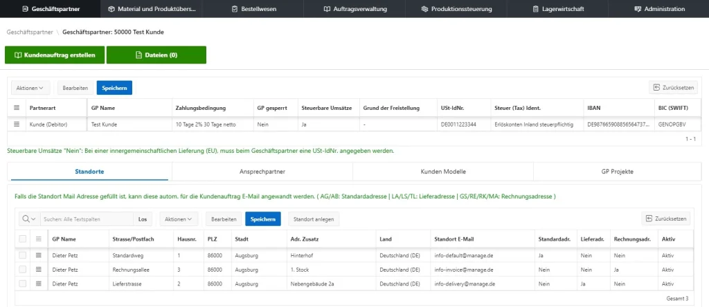 Geschäftspartnerverwaltung mit E-Mail Adressenfindung