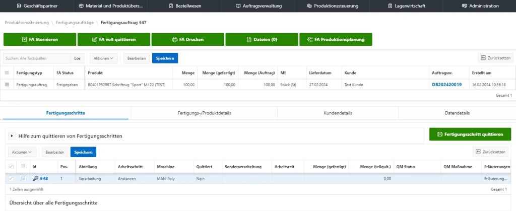 Produktionssteuerung und Fertigungsauftrag