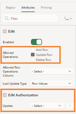 Oracle APEX Interactive Grid: erlaubte DML-Operationen konfigurieren